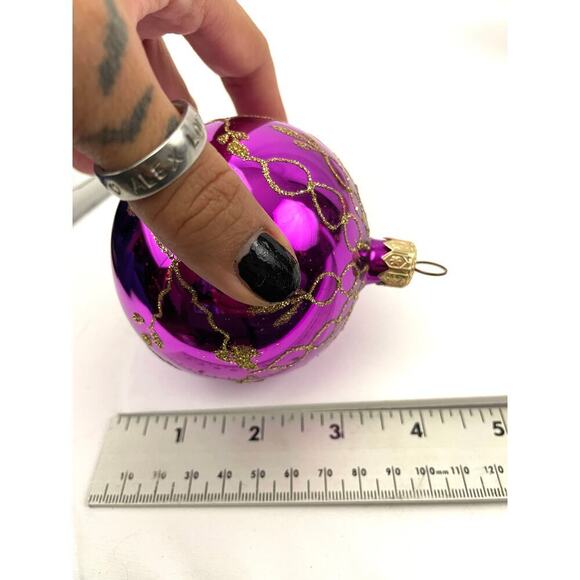 VTG Glitter Glass Ornaments Lot of 8 Round Sphere Hand Painted Czech Bulb - Picture 7 of 16